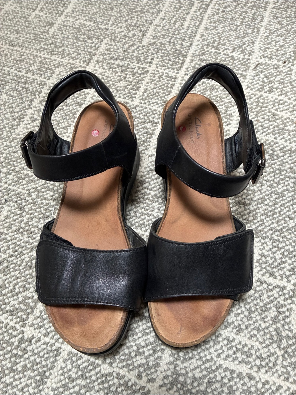 Clarks Black Leather Women's Open-Toe Slingback Sandals with Buckle